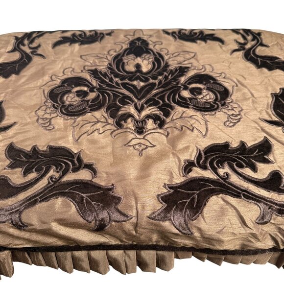 Embroidered Euro Sham Brown Ruffle Border Veratex Zippered Pillow Cover 26" Sq - Picture 5 of 8